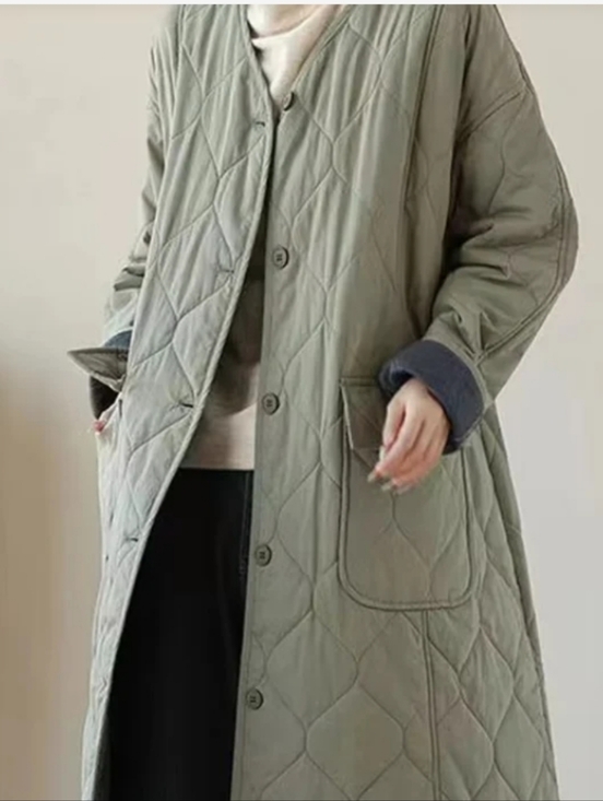 OAK + FORT Jackets & Blazers - Oak + Fort Quilted Long Coat in Sage Green - Women's Lightweight Jacket XS/S